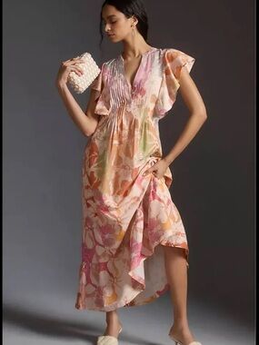 Anthropologie Maeve "The Cassandra" Watercolor Floral Maxi Dress Size S